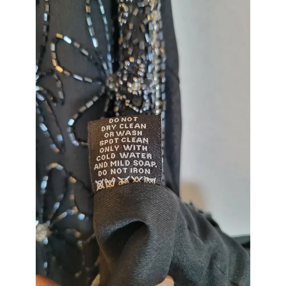 Adrianna Papell Womens Flower Silk Beaded Top Size Large Black Evening Formal - Picture 7 of 10